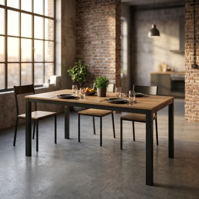 BERNARD - tavolo da pranzo moderno allungabile in acciaio e rovere da 160 x 90