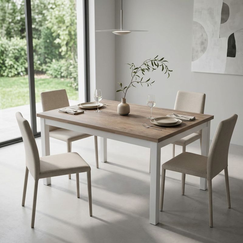 BLAKE - tavolo da pranzo moderno allungabile in acciaio e legno da 130 x 80