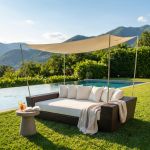 DOMINIS - divano da giardino completo di cuscini e parasole intreccio in rattan sintetico