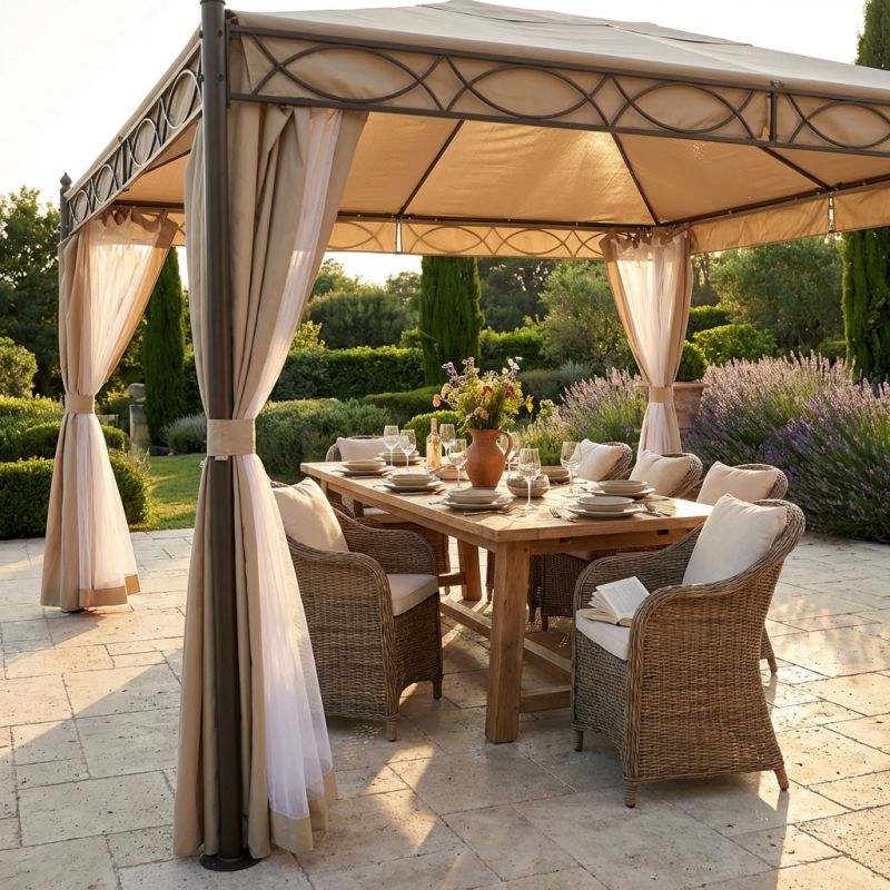 FORES - gazebo da giardino in acciaio completo di pareti