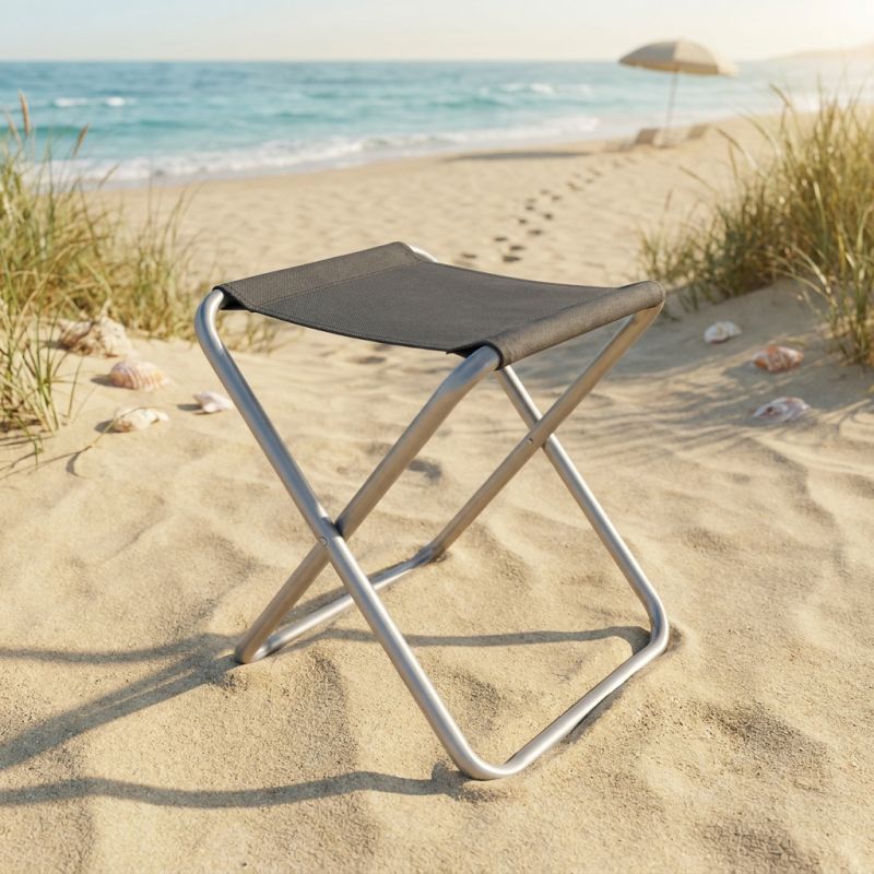 sgabello da spiaggia e campeggio pieghevole alluminio textilene cm 40 x 39 x 46 h color grigio