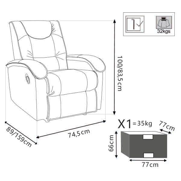 AXA - poltrona reclinabile cm 76,5 x 89/159 x 100/83,5 h