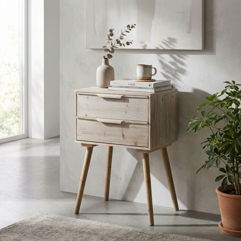 EDOUARD - mobiletto con 2 cassetti in paulownia e mdf industrial