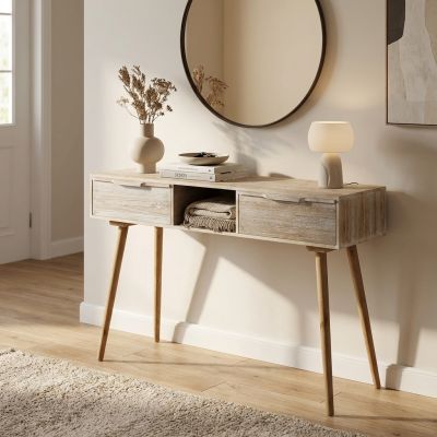 CHLOE - consolle con 2 cassetti in legno di paulownia e mdf industrial