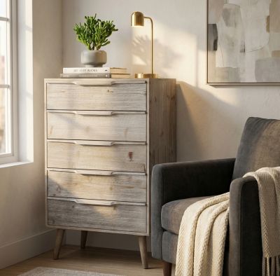 ANGELINE - mobiletto 5 cassetti in paulownia e mdf industrial