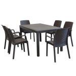 CALIGOLA - set tavolo inresina effetto rattan cm 150 x 90 x 74 h con 6 poltrone Alma