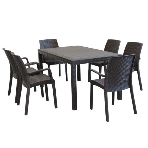 CALIGOLA - set tavolo inresina effetto rattan cm 150 x 90 x 74 h con 6 poltrone Alma