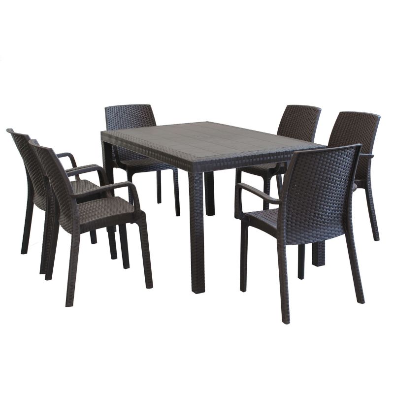 CALIGOLA - set tavolo inresina effetto rattan cm 150 x 90 x 74 h con 6 poltrone Alma