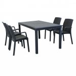 CALIGOLA - set tavolo in resina effetto rattan cm 150 x 90 x 74 h con 4 poltrone Alma