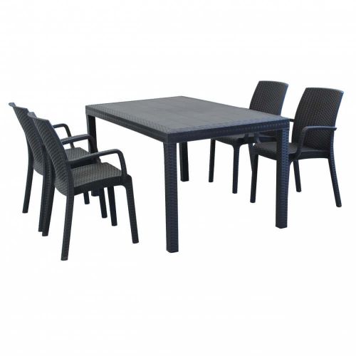 CALIGOLA - set tavolo in resina effetto rattan cm 150 x 90 x 74 h con 4 poltrone Alma