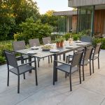 DEXTER - set tavolo in alluminio cm 200/300 x 100 x 74 h con 8 poltrone Venus