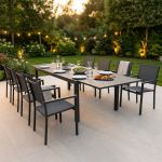 DEXTER - set tavolo in alluminio cm 200/300 x 100 x 74 h con 8 poltrone Venus