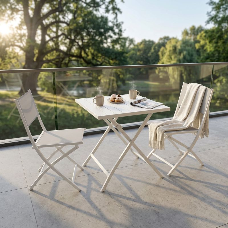 ABELUS - set tavolo in alluminio cm 70 x 70 x 73 h con 2 sedie Gaja