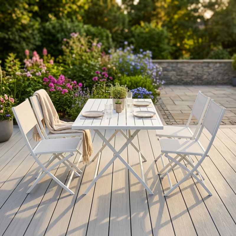 ABELUS - set pieghevole tavolo in alluminio cm 130 x 77 x 73 h con 4 sedie Gaja