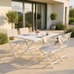 ABELUS - set pieghevole tavolo in alluminio cm 130 x 77 x 73 h con 4 sedie Gaja