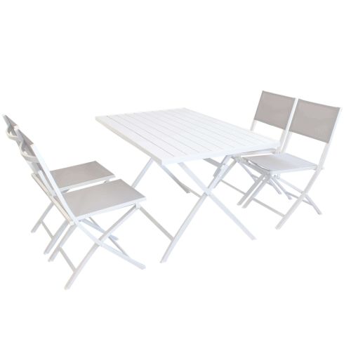 ABELUS - set pieghevole tavolo in alluminio cm 130 x 77 x 73 h con 4 sedie Gaja