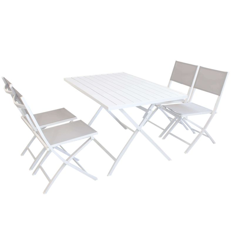 ABELUS - set pieghevole tavolo in alluminio cm 130 x 77 x 73 h con 4 sedie Gaja