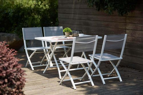 ABELUS - set pieghevole tavolo in alluminio cm 130 x 77 x 73 h con 4 sedie Gaja