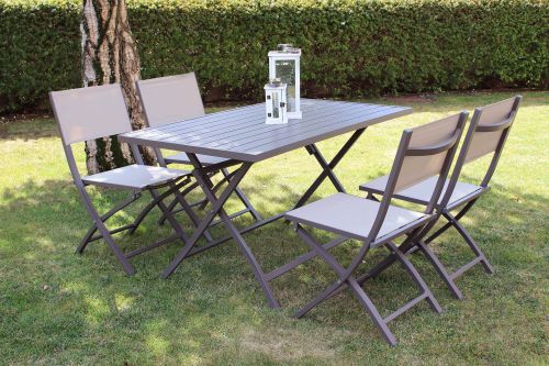 ABELUS - set tavolo in alluminio cm 130 x 77 x 73 h con 4 sedie Gaja