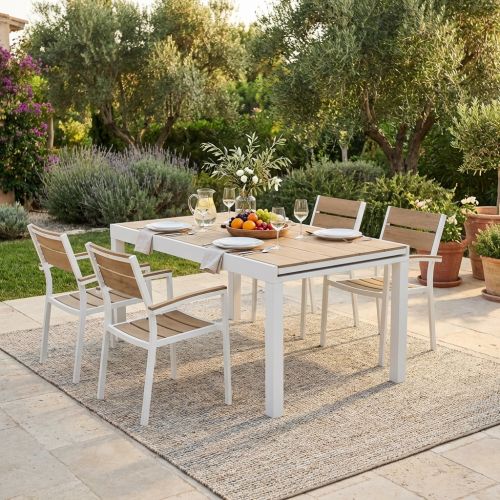 VIDUUS - set tavolo in alluminio e polywood cm 160/240 x 95 x 75 h con 4 poltrone Viduus