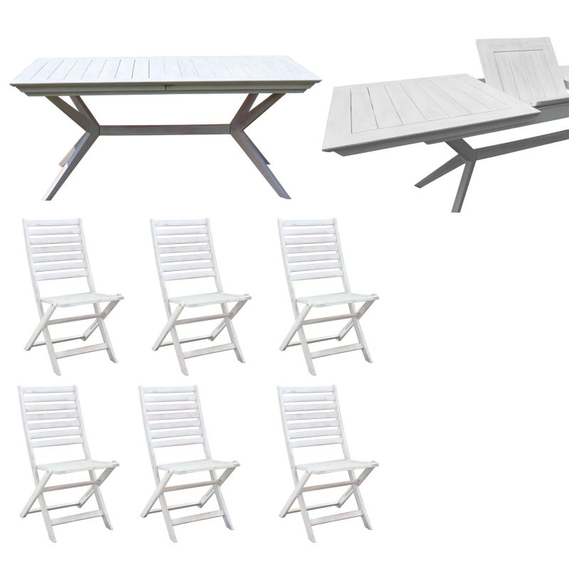 CAESAR - set tavolo in legno massiccio di acacia con 6 sedie Sortis