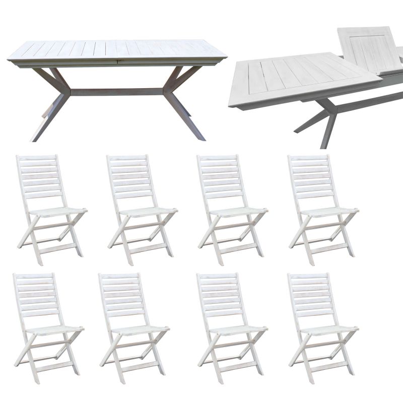 CAESAR - set tavolo in legno massiccio di acacia con 8 sedie Sortis