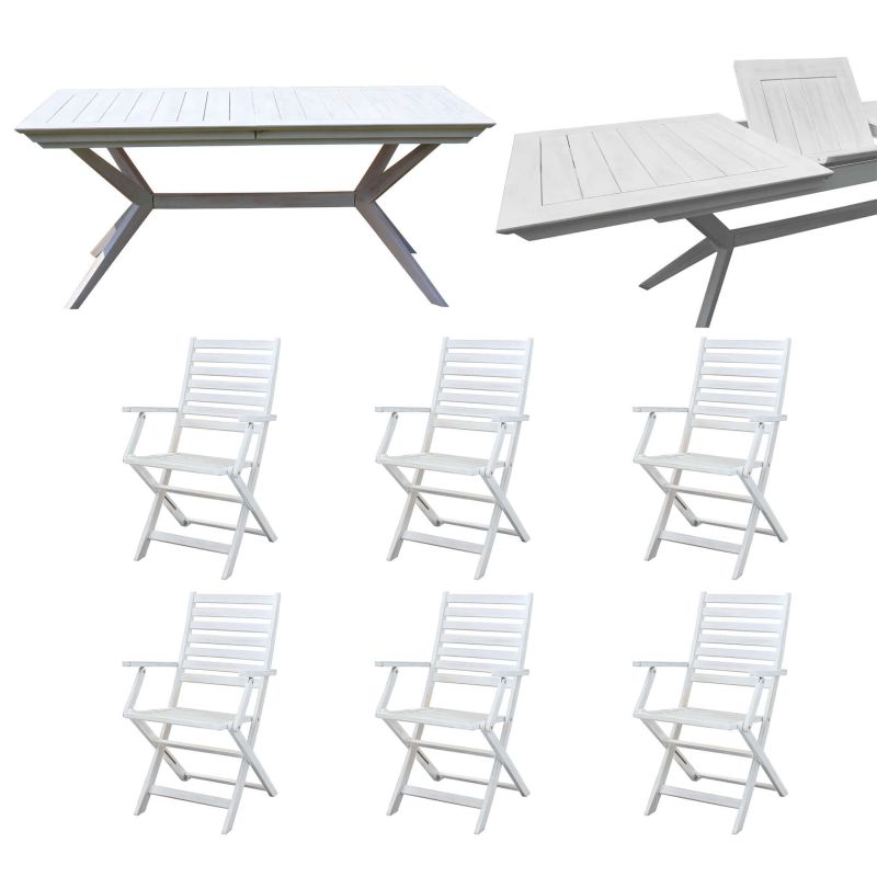 CAESAR - set tavolo in legno massiccio di acacia con 6 poltrone Sortis