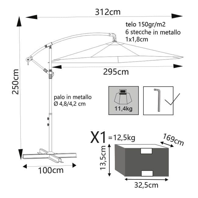 DELPHINUS - ombrellone da giardino decentrato