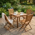 AARON - set tavolo in legno massiccio di acacia cm 80 x 80 x 74 h con 4 sedie Dresda