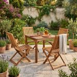 AARON - set tavolo in legno massiccio di acacia cm 80 x 80 x 74 h con 4 sedie Dresda