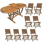 TURRIS - set tavolo in legno massiccio di acacia cm 180/240 x 100 x 74 h con 6 sedie e 2 poltrone Mulier