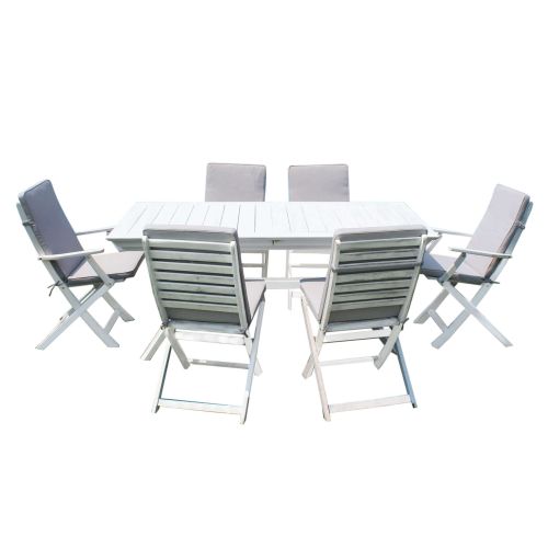 CAESAR - set tavolo in legno massiccio di acacia con 4 sedie e 2 poltrone Sortis