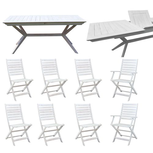 CAESAR - set tavolo in legno massiccio di acacia con 6 sedie e 2 poltrone Sortis