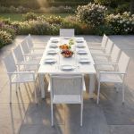DEXTER - set tavolo in alluminio cm 200/300 x 100 x 74 h con 10 poltrone Venus