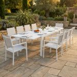 DEXTER - set tavolo in alluminio cm 200/300 x 100 x 74 h con 10 poltrone Venus