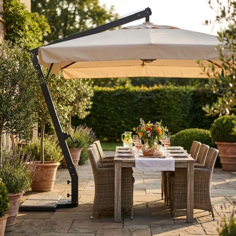 VICTOR - ombrellone da giardino decentrato metallo 3 x 4 con mantovana