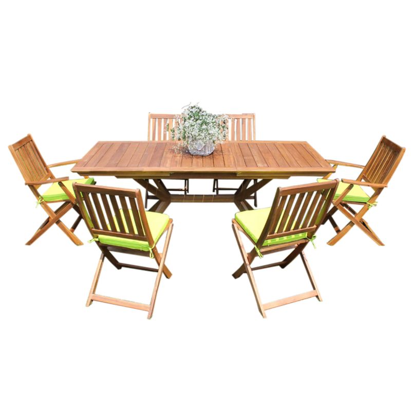 CAESAR - set tavolo in legno massiccio di acacia cm 150/200 x 90 x 78 h con 4 sedie e 2 poltrone Dresda