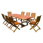 TURRIS - set tavolo in legno massiccio di acacia cm 150/200 x 90 x 74 h con 6 sedie e 2 poltrone Mulier