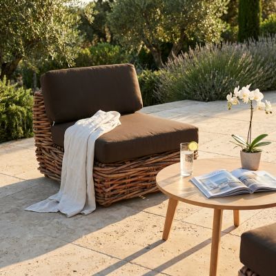 ROSEUS - poltrona da giardino completa di cuscino intreccio in rattan naturale