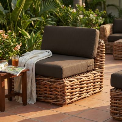 ROSEUS - poltrona da giardino completa di cuscino intreccio in rattan naturale