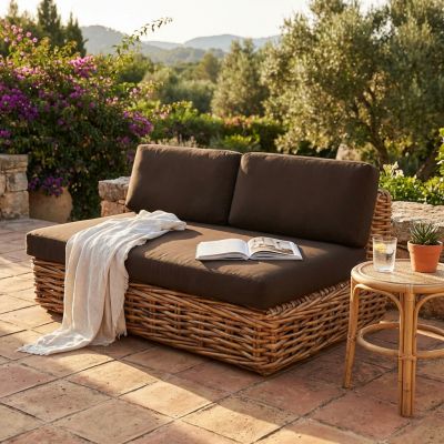 ROSEUS - divano da giardino componibile completo di cuscino intreccio in rattan naturale