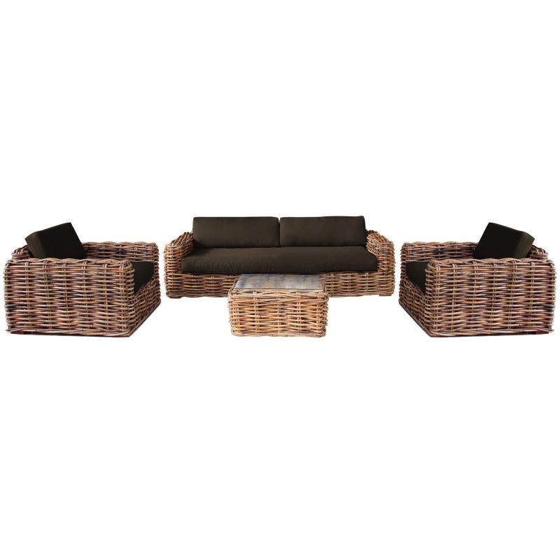 ROSEUS - salotto da giardino completo di cuscini intreccio in rattan naturale 3 posti