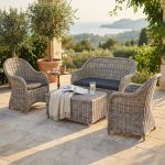 MANUS - salotto da giardino completo di cuscini intreccio in rattan