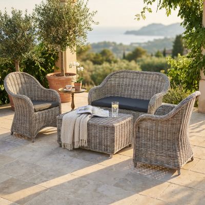 MANUS - salotto da giardino completo di cuscini intreccio in rattan