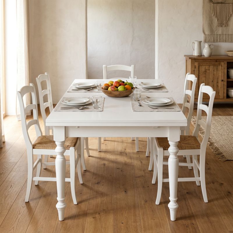 DYLAN - tavolo da pranzo allungabile in legno massello con gamba tornita cm 80 X 140/180/220