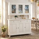 CHELSEY - credenza con vetrina in legno massello cm 150 x 43 x 218 h