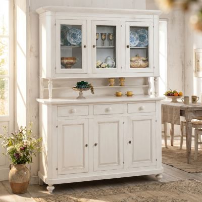 CHELSEY - credenza con vetrina in legno massello cm 150 x 43 x 218 h
