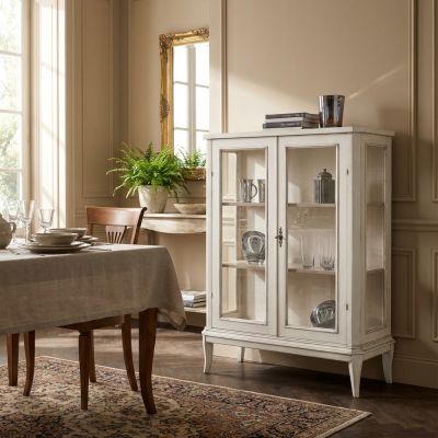 JASMINE - credenza con vetrina in legno massello cm 96 x 36 x 116 h