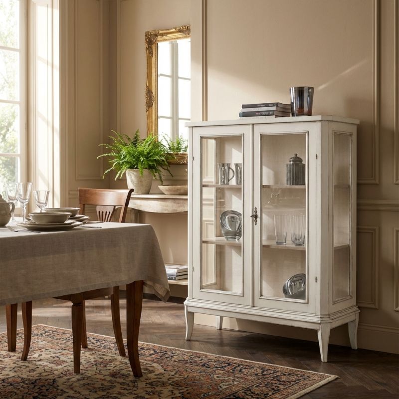 JASMINE - credenza con vetrina in legno massello cm 96 x 36 x 116 h