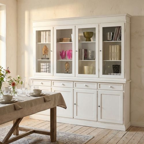 JAQUELINE - credenza con vetrina in legno massello cm 205 x 42 x 205 h